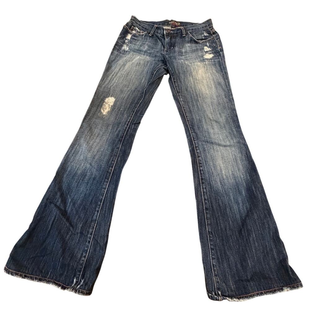 Sacred Blue Carnice Jeans Womens 25 Low Rise Slight Flare Distressed Denim